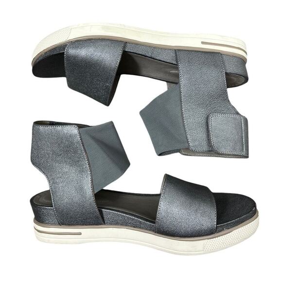 Eileen Fisher Spree Sport Platform Sandal Gray Silver Size 8.5 Leather Upper - Picture 4 of 13